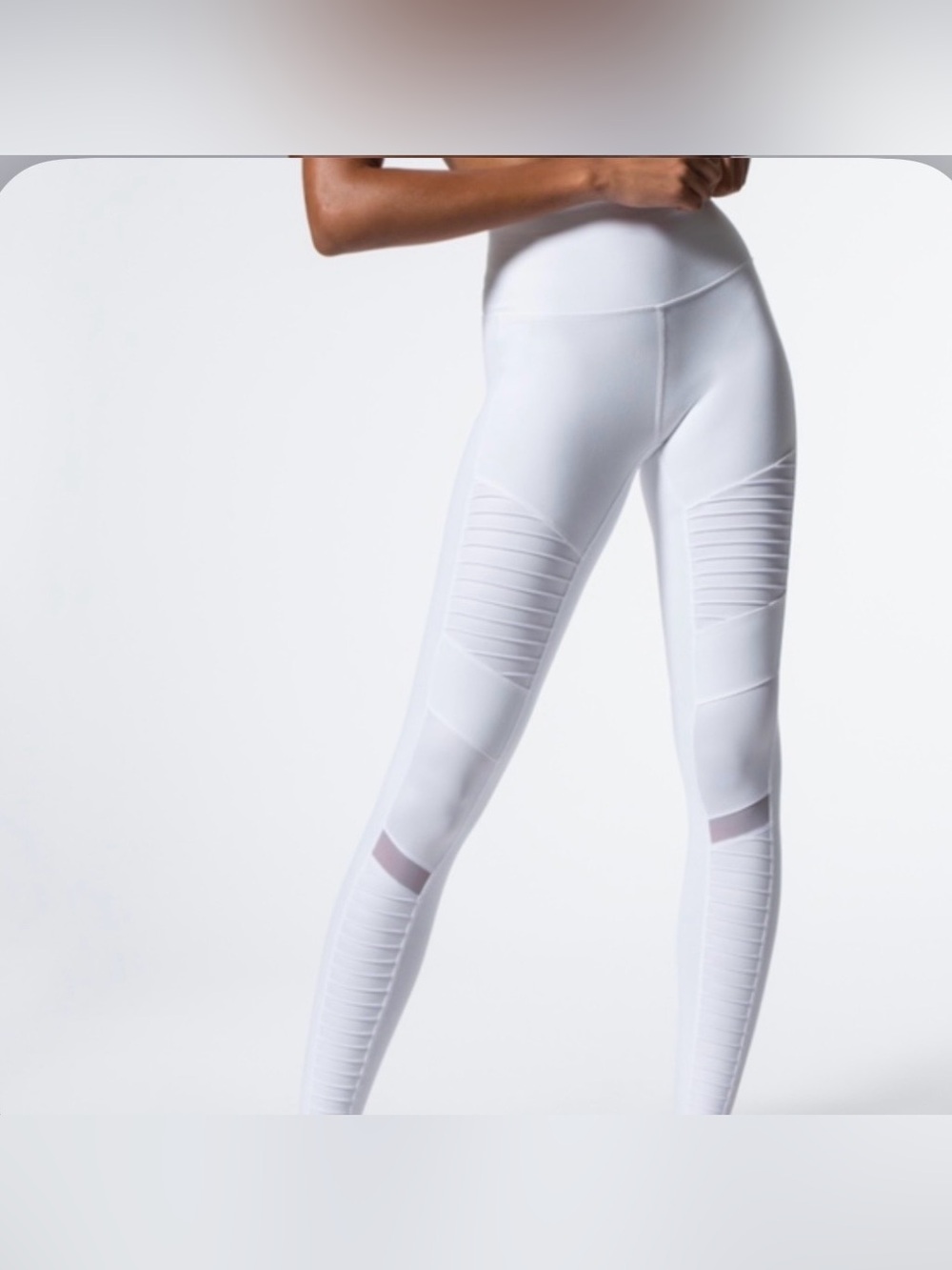 Alo Yoga Moto  Athletic Leggings With Mesh Panels Nylon/Spandex Size S White